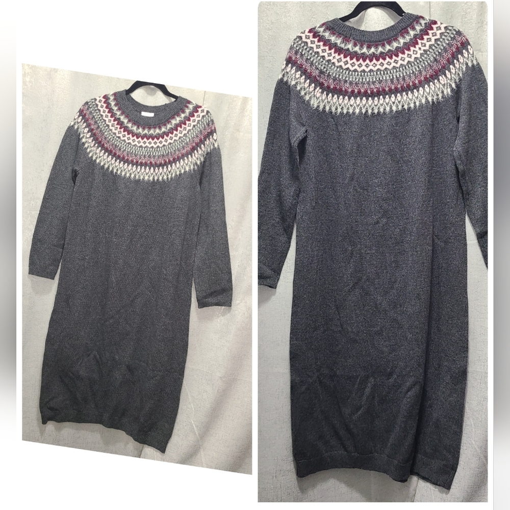 J. Jill Gray Long Sleeve Dress with Patterned Yoke NWT M - Picture 1 of 6